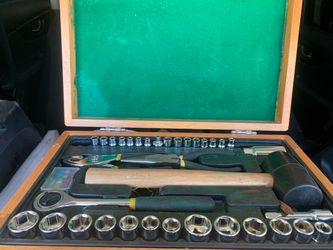 Socket and Tool Set in Wooden Case