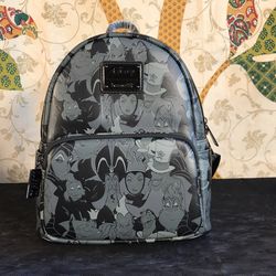 NWT Loungefly Disney Villains Debossed Print Womens Mini Backpack Shoulder Purse