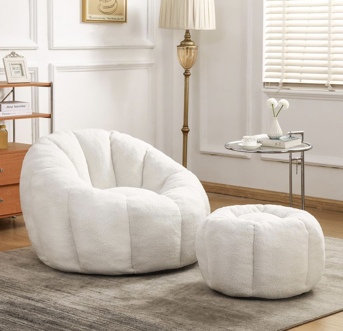 New White Lounge Chair With Ottoman