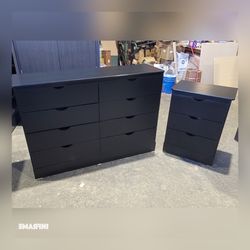 Eight drawers dresser with rails and nightstand