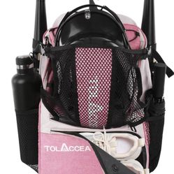 Pink Tolaccea Baseball Bag, Large Baseball Sports Equipment Backpack with Helmet Holder