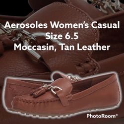 Aerosoles women’s Size 6.5 Soft Drive Casual Moccasin Loafers Tan Leather 