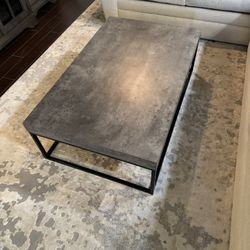 Modern Industrial Coffee Table (Concrete-Look Top + Metal Frame) — 47” x 29.5”
