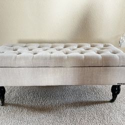 Beige Upholstered Storage Bench