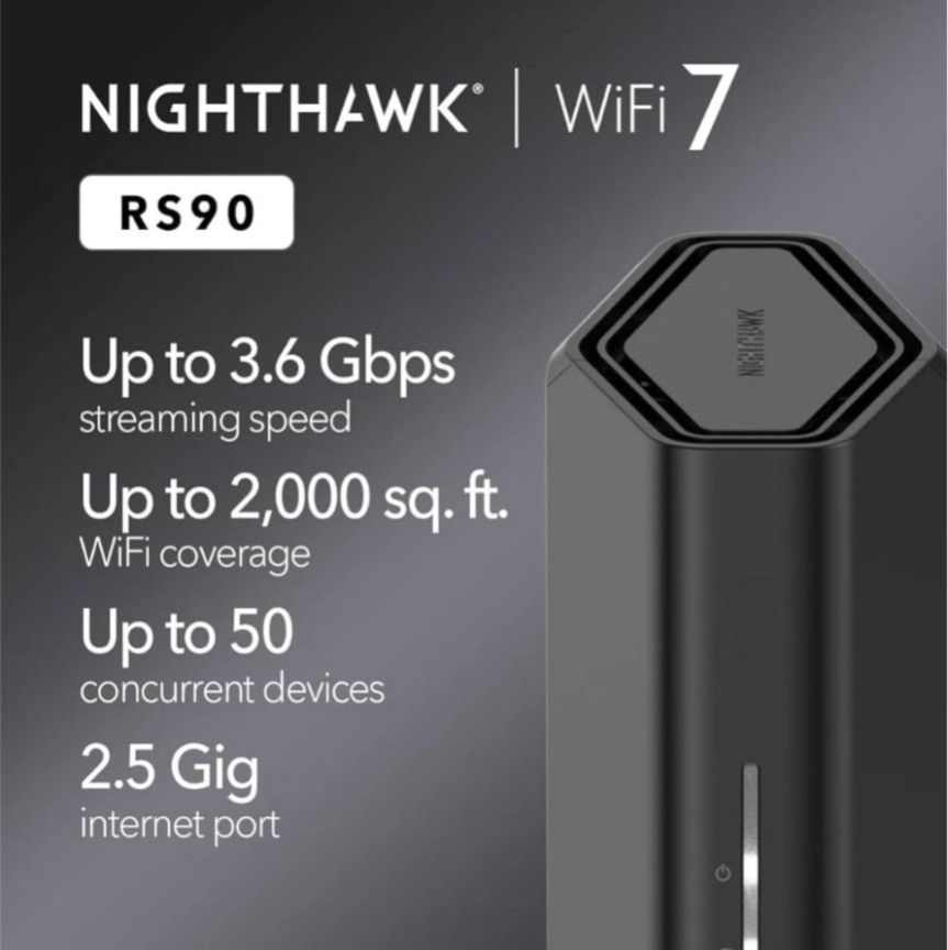 NETGEAR Nighthawk Dual-Band WiFi 7 Router (RS90) – Router Only, BE3600 Wireless Speed (up to 3.6 Gbps) - Covers up to 2,000 sq. ft., 50 Devices