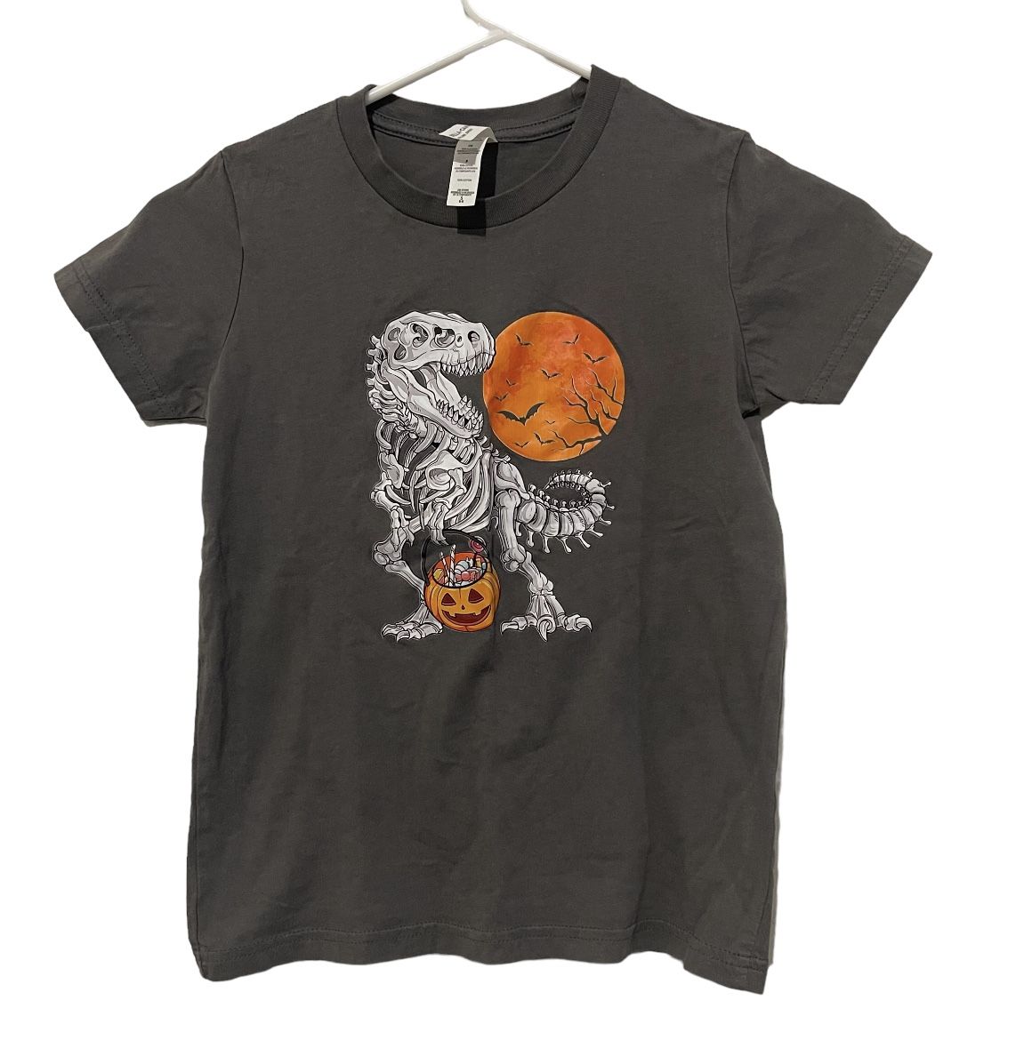 Bella + Canvas Shirt Youth Boys Size Small 6-8 Dinosaur Short Sleeve Gray