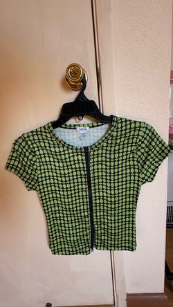 Rue21 Green Print Zip-Front Crop Top SIZE M