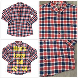 Men's L.L. Bean Big & Tall Large Tall Button Front Shirt Plaid Red Blue Long Sleeve Casual