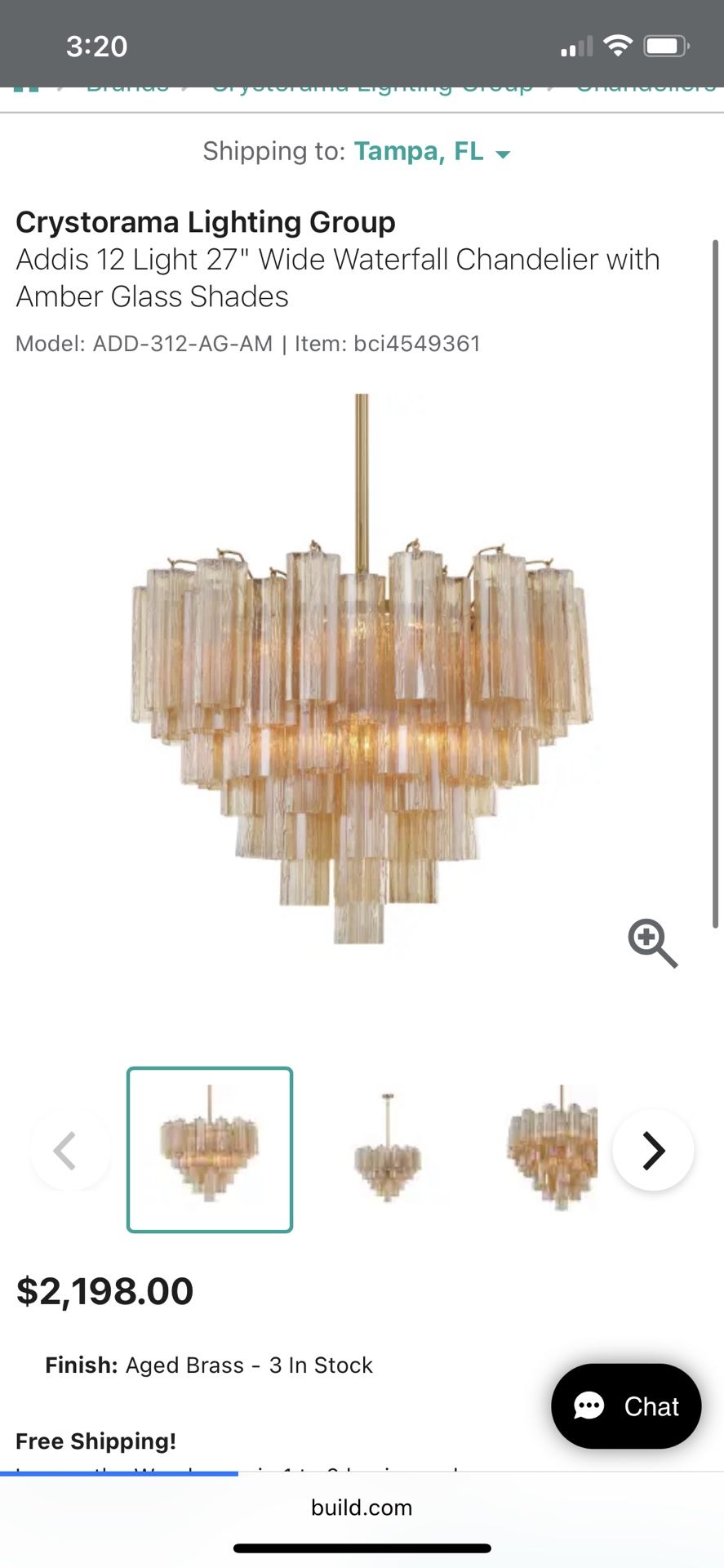Waterfall Chandelier with Amber Glass Shades