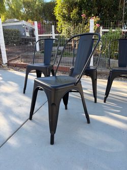 Four Dining Chairs, Matte Black Metal