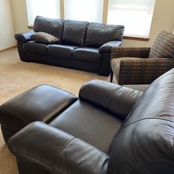Living Room Leather Set( Couch, Loveseat, Chair With Ottoman) and Decorative Chair