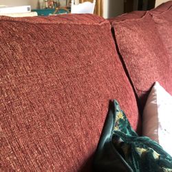 Red Sofa/Couch And Ottoman W/ Storage