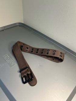 Brown Canvas Belt Black Metal Grommets Double Hole Casual Adjustable