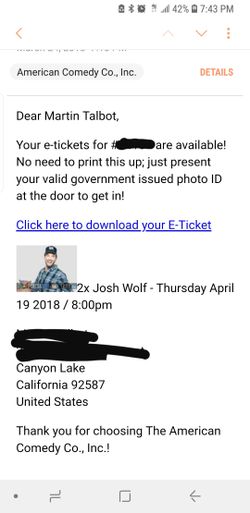 Jeff wolf tickets for tonight in San diego