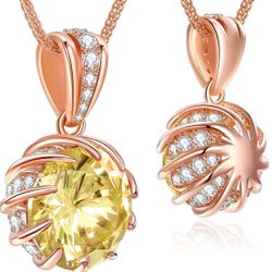 Brand: Ceaklev CeaKIev 6.0Carat (12.0mm) Round Cubic Zirconia Pendant Necklace 41 Accent Diamond-Cut Stones 18K Gold Platecd Rose Gold Chain Adjustabl