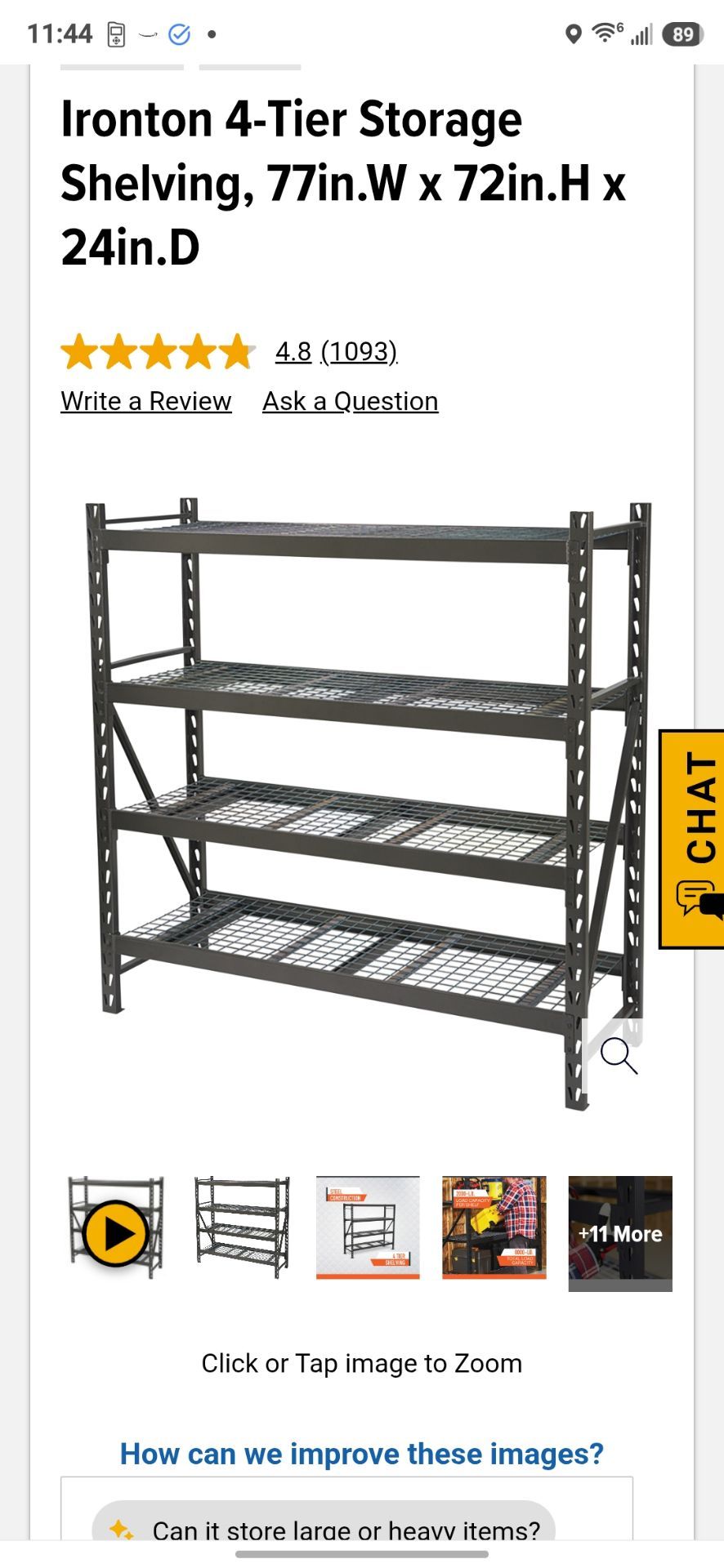 Garage storage shelf