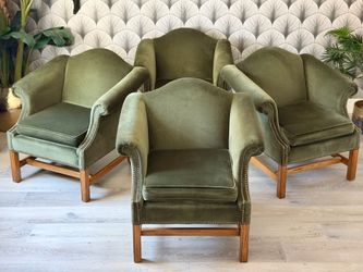 Four (4) Vintage Velvet Wingback Armchairs | Crate & Barrel | Pottery Barn | CB2 | Anthropologie | Regency