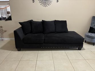 Black Velvet Chaise Lounge Sofa with Nailhead Trim
