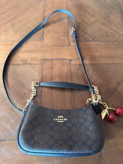 Coach Teri Shoulder Bag In Signature Canvas with Cherry Bag Charm