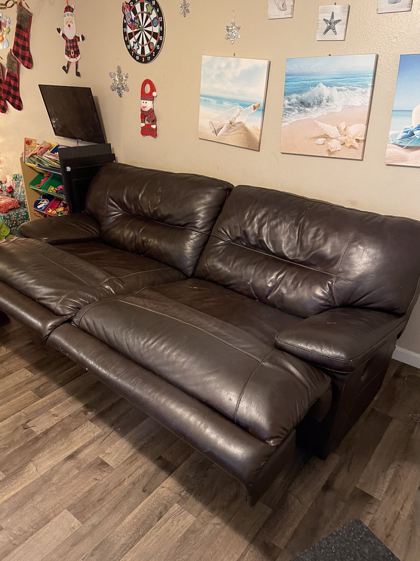 Leather Let Out Couch For Sale