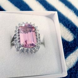 Sterling Silver Ring With Pink. Stone