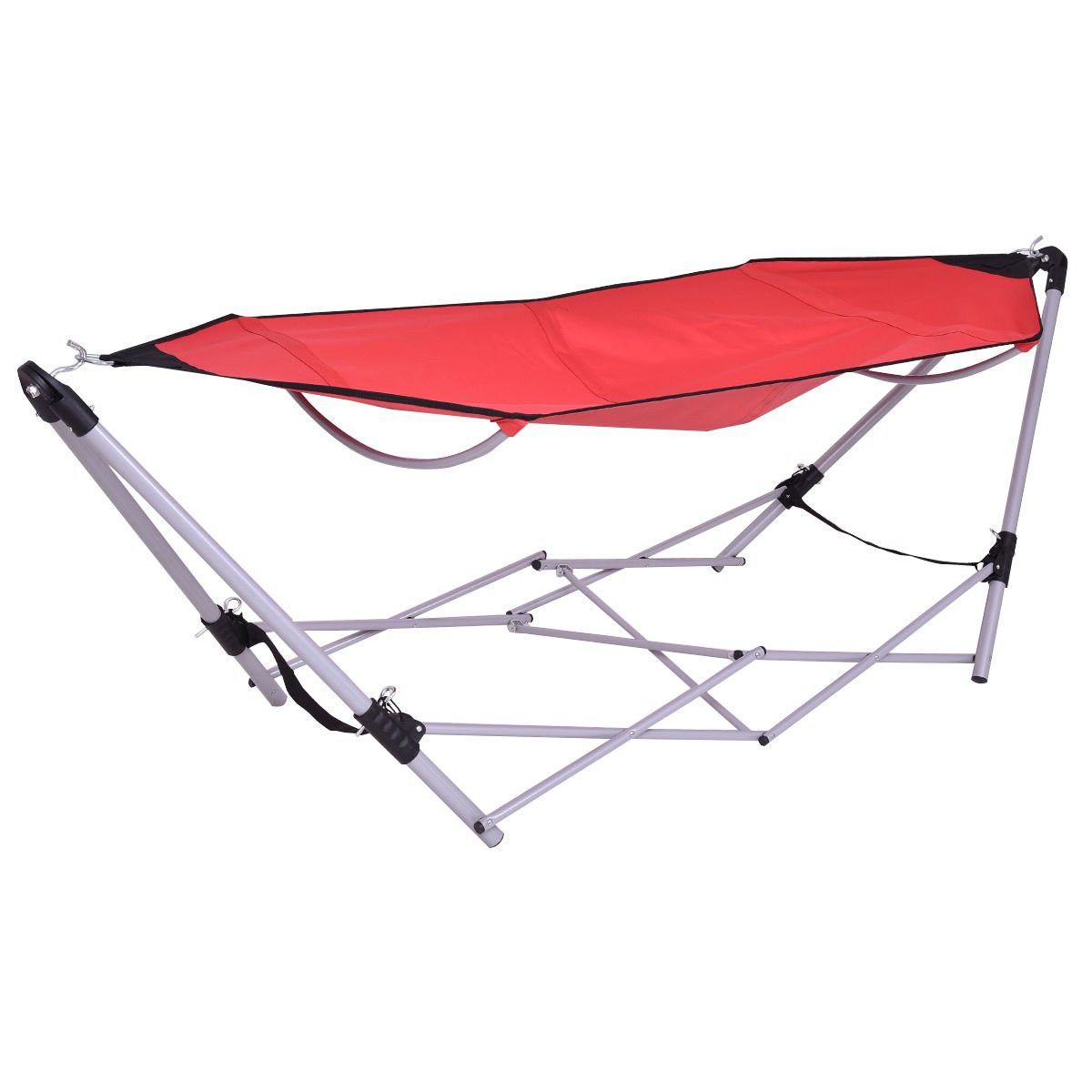 Red Portable Folding Hammock Lounge Camping Bed Steel Frame Stand W/Carry Bag