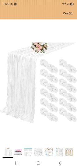 12 Pack White Cheesecloth Table Runner 17x108 Inch Semi Sheer Boho Gauze Cheese Cloth Fabric Table Runners, for Wedding Party Baby Shower Birthday Hom