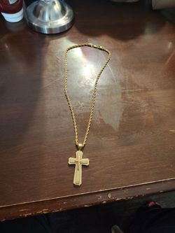 Gold-Tone Cross Pendant Rope Chain Necklace