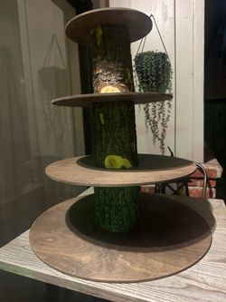 3-Tier Rustic Wood Tree Trunk Display Stand