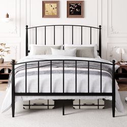 Queen Bed Frame, Metal Platform Bed with Curved Headboard and Footboard, Ample Under-Bed Storage Space, No Box Spring Needed, Black