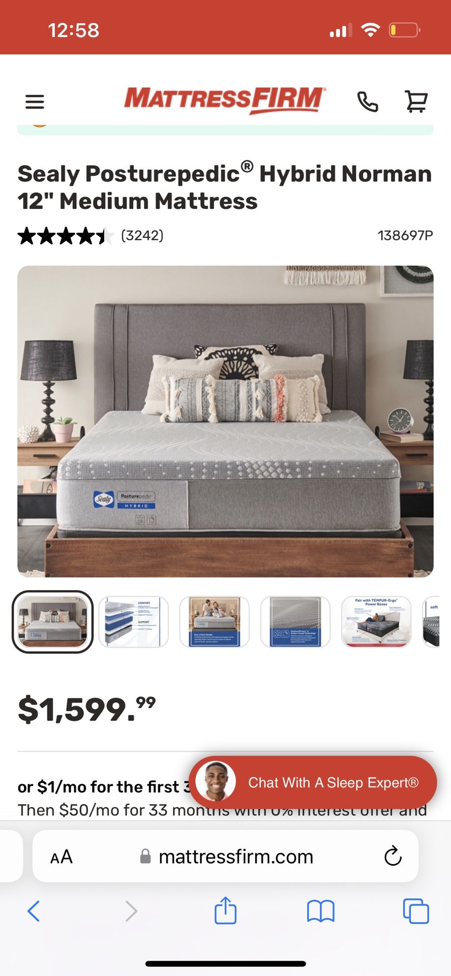 King Sealy Posturepedic® Hybrid Norman 12" Medium Mattress