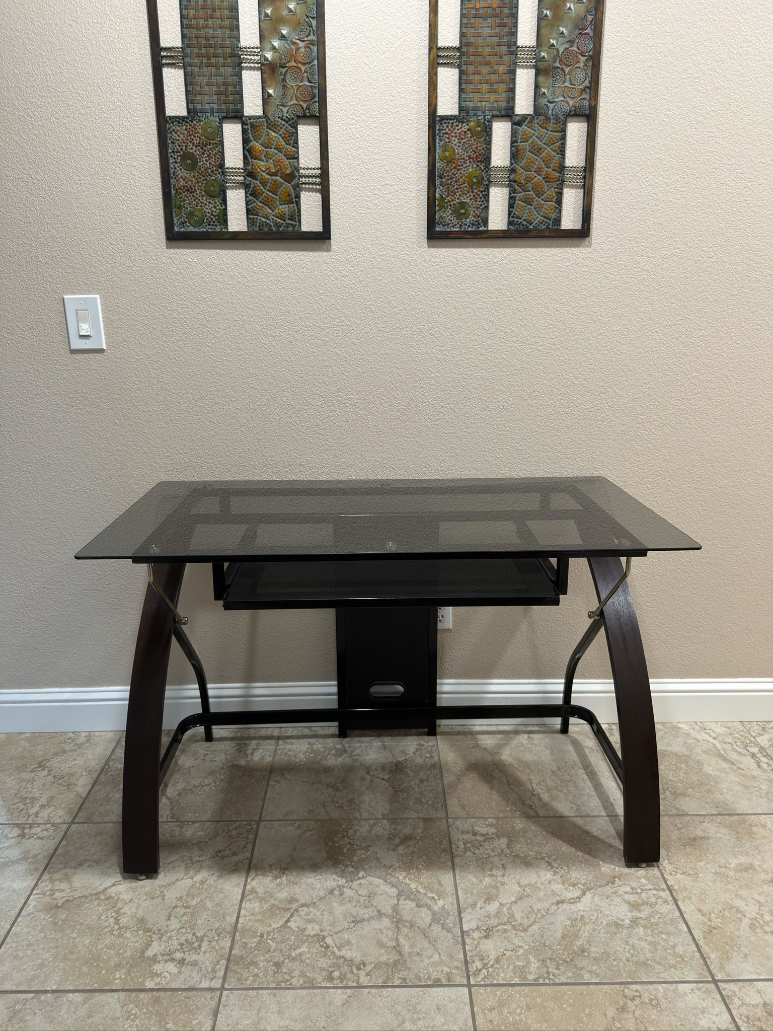 Metal & Glass Desk W/ Keyboard Tray 
