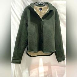 NEW GAP Green and Cream Teddy Sherpa Fleece Pullover Sweater Jacket Cozy Chic S