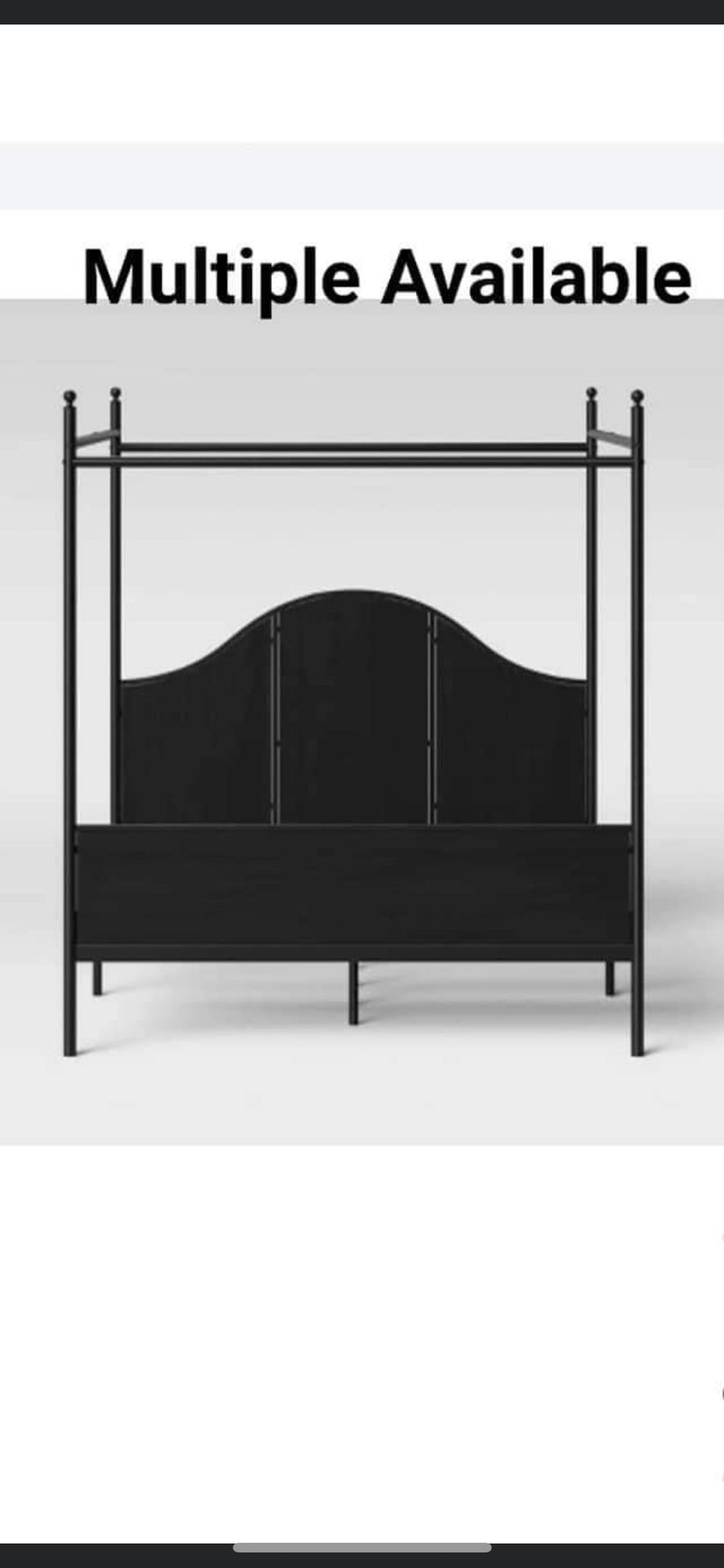 QSFC Queen Size Southwick Farmhouse Metal With Wood Panel And Canopy bed / BLACK 67x50x7
