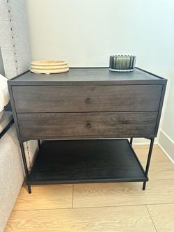Pottery Barn 2-Drawer Nightstand with Metal Frame and Shelf