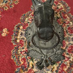Vintage Black Cast Iron Horse Head Wall Mount Hitching Post Barn Decor Thorobred