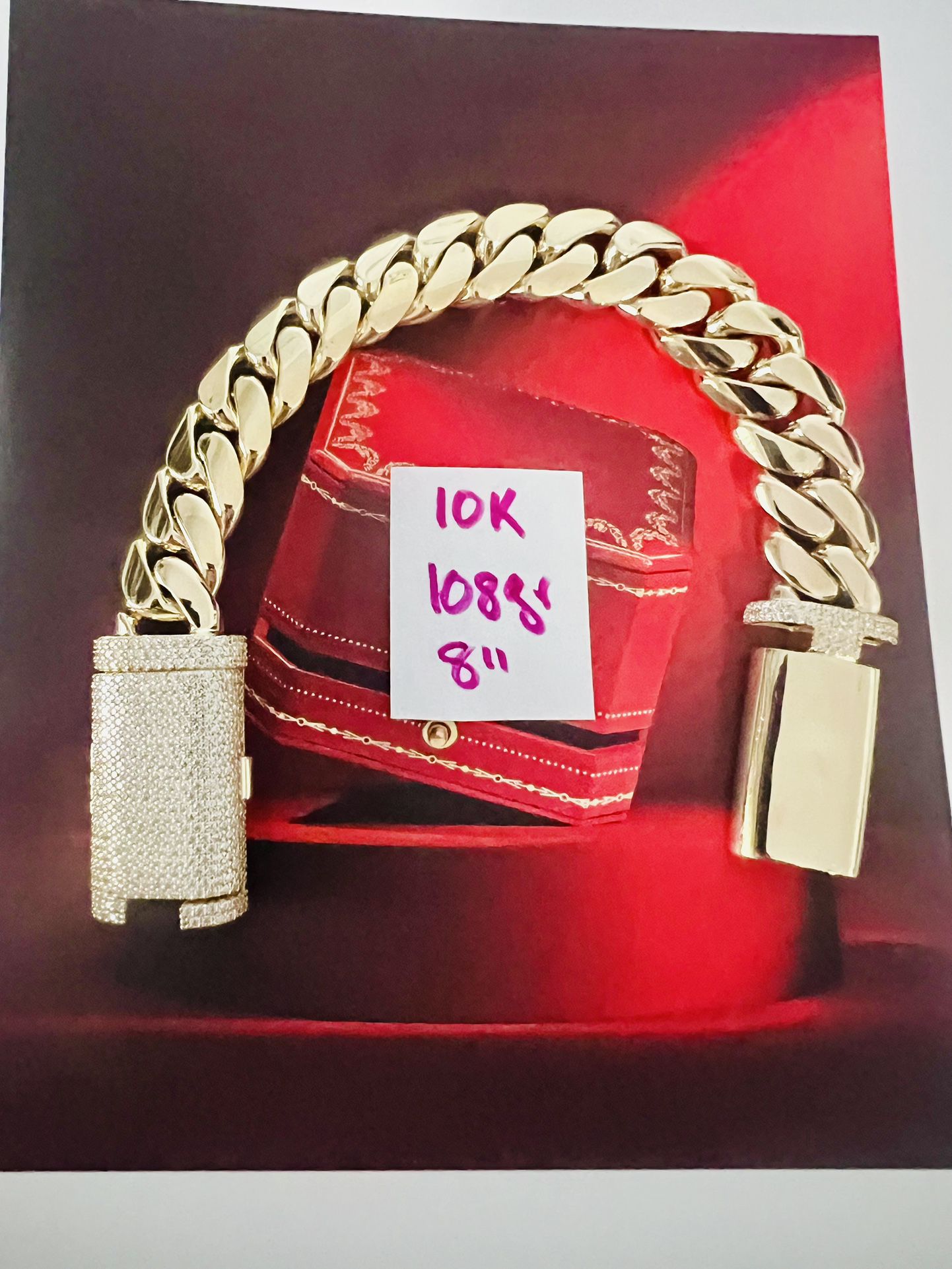 10K Solid Gold 🇨🇺 Links Bracelet (CUBIC ZIRCONIUM LOCK) 108Gr 8 Inches Long 