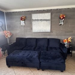 Very Nice Black Velvet Sectional Couch