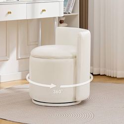 Velvet Vanity Chair with Storage, 360° Swivel Makeup Chair with Pleated B