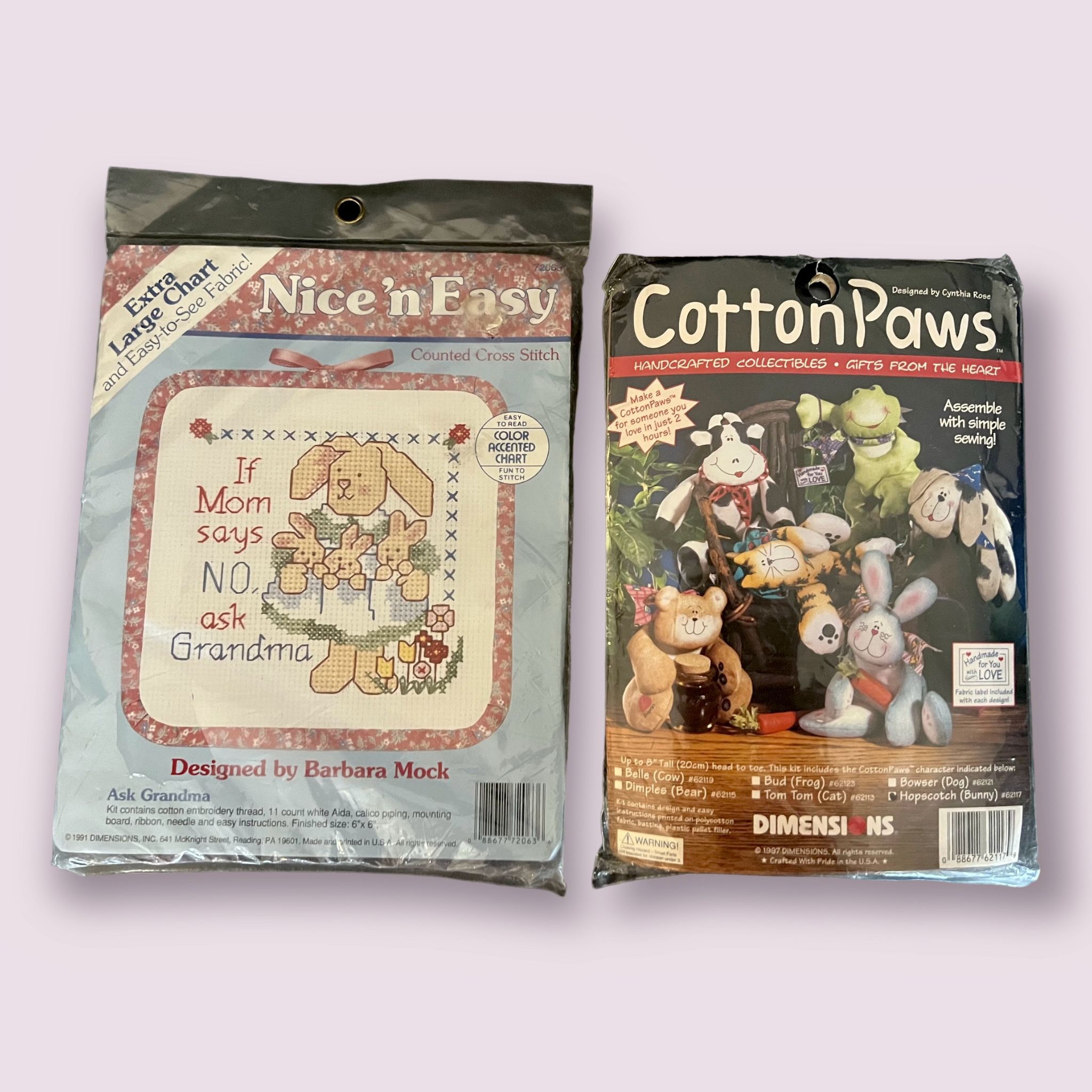 Vintage Crafts Bunny Easter Rabbit Cross Stitch and Sewing Dimensions Kit Lot