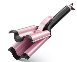 Kipozi Professional Hair Crimper Curling Iron Wand Hair Waver 3 Barrel curling Iron Beach Waves Rose Gold