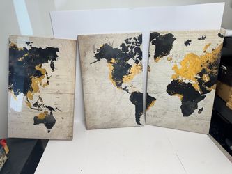 3-Panel World Map Canvas Wall Art