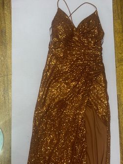 Cinderella Auburn Copper Sequin Maxi Dress with Slit