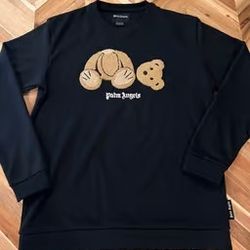 PALM ANGELS Black Teddy Bear Embroidered Sweatshirt Size L 