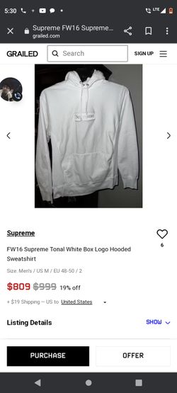 FW16 Supreme Tonal White Box Logo Hooded Sweatshirt