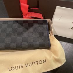 LOUIS VUITTON Damier Graphite Canvas Blue Leather Brazza Wallet 