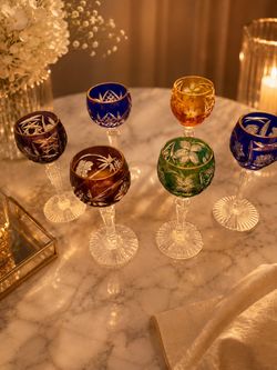 Vintage Lausitzer Colored Crystal Cordial Liquor Shot Glasses Germany - Set of 6