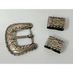 3pc Vintage RMS Romero Martinez Sandoval Sterling Silver 925 Mexico Belt Buckle