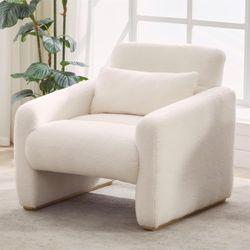 33" Accent Chair - Upholstered Armchair for Living Room, Soft Chenille Fabric,  Creamy Cloud Fabric