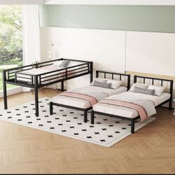 Twin over Twin & Twin Bunk Beds for 3, Twin XL over Twin & Twin Bunk Bed Metal Triple Bunk Bed, Black
